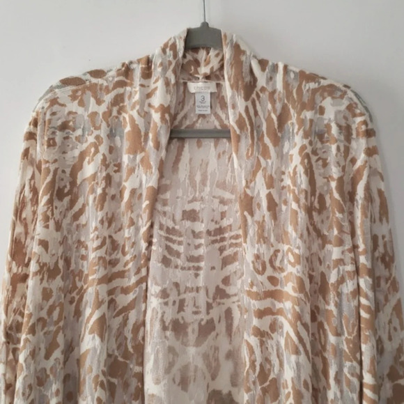 CHICO'S Cardigan Sweater Womens 3 Lightweight Animal Print Open Front Lagenlook - Picture 2 of 13